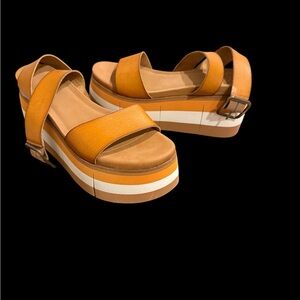Crown Vintage Orange and Tan Platform Sandals